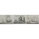Ships at sea, set of three pencil signed Maritime lithographic prints, each indistinctly inscribed