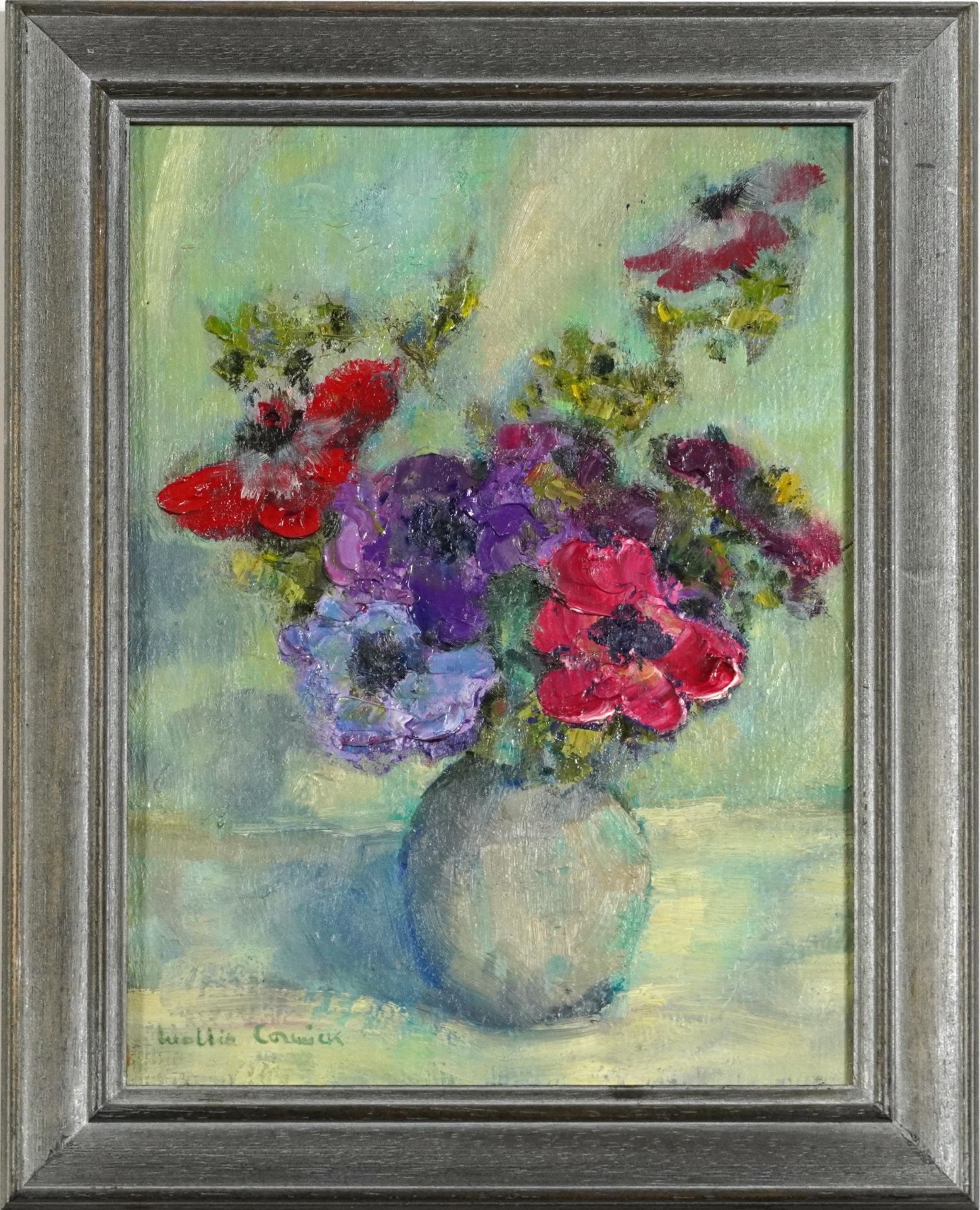 Mollie Cormick - Still life, Anemones, Impressionist Impasto oil on board, details verso, framed, - Bild 2 aus 6