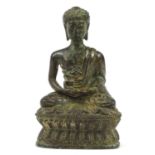 Chino Tibetan patinated bronze figure of seated Buddha, 28.5cm high