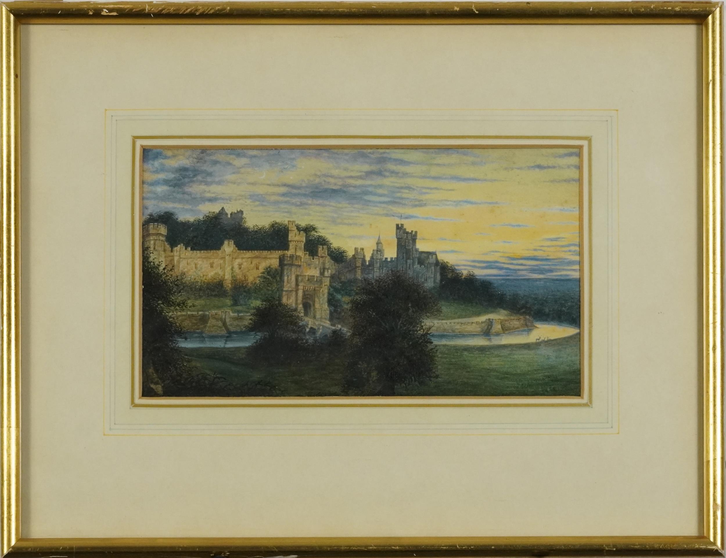 Attributed to James Robert Thompson - Moat around castle walls, early 19th century watercolour, - Image 2 of 4