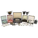 Silver and silver plated items including a set of six silver handled knives