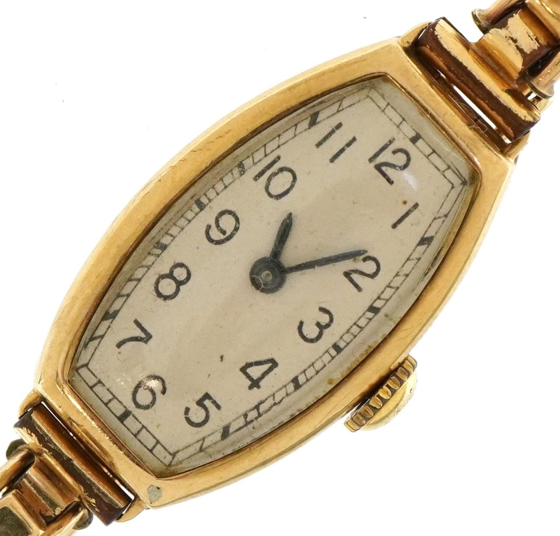 Ladies 9ct gold wristwatch with 9ct gold metal core bracelet housed in a Mappin & Webb London fitted