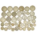 British pre decimal pre 1947 coinage including half crowns and sixpences, 95.0g