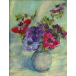 Mollie Cormick - Still life, Anemones, Impressionist Impasto oil on board, details verso, framed,