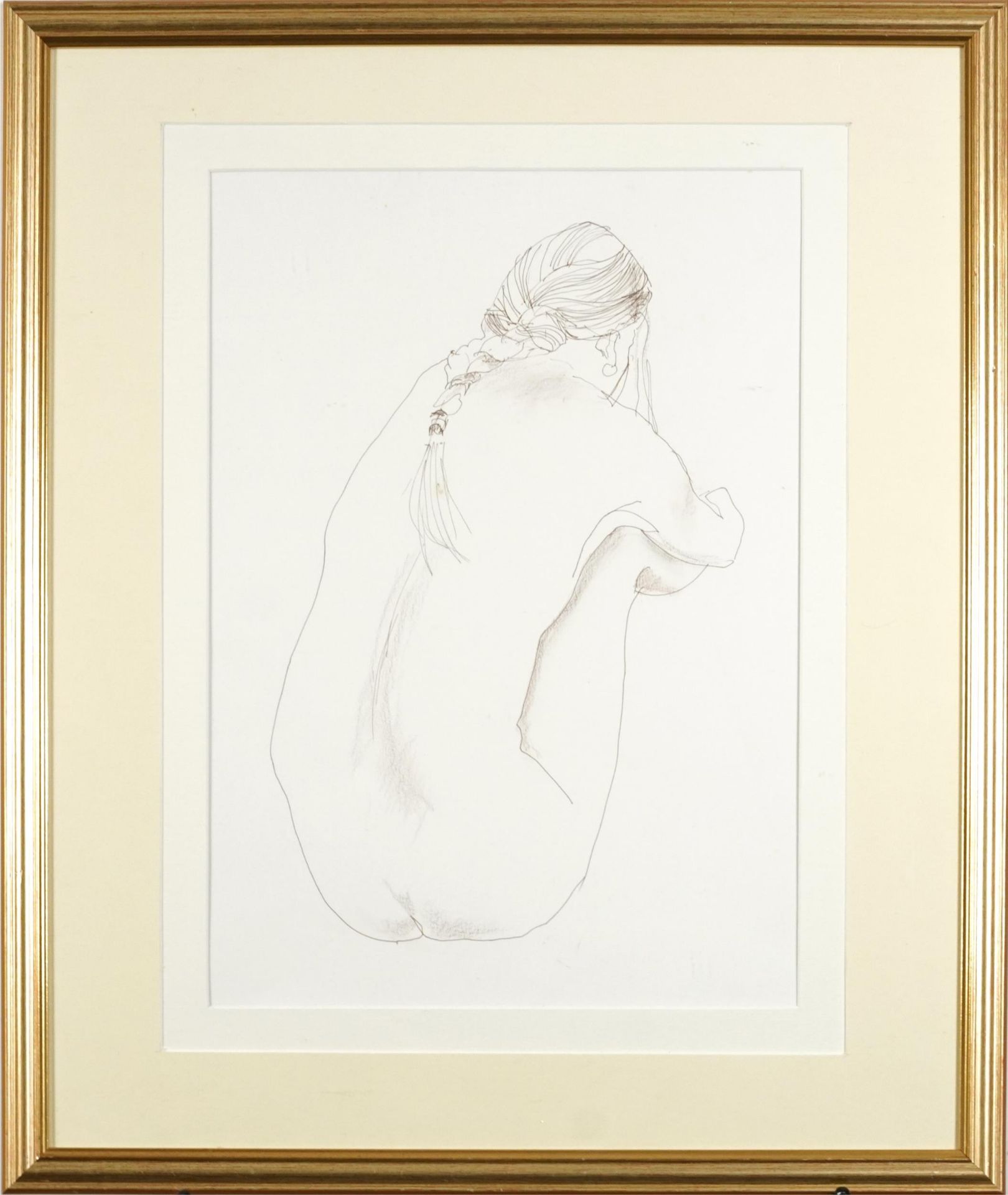 J Stanley Clamp - Life drawing, nude female, inscribed label verso, mounted, framed and glazed, 45cm - Image 2 of 4