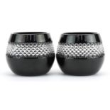 John Rocha for Waterford, pair of black flashed cut crystal brandy glasses, 8cm high