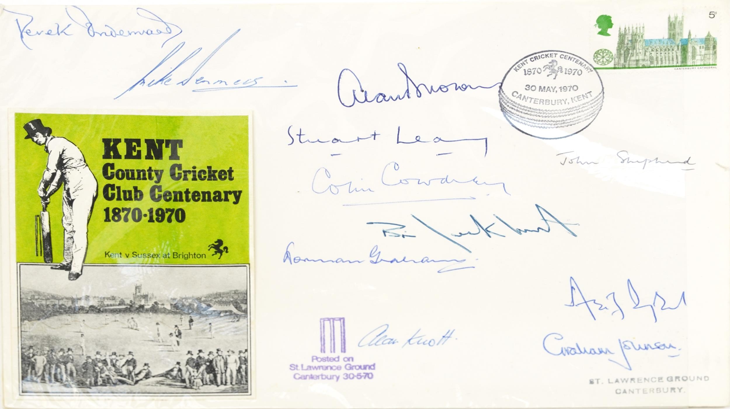 Kent County Cricket Club Centenary stamp cover with autographs including Derek Underwood, Alan Knott