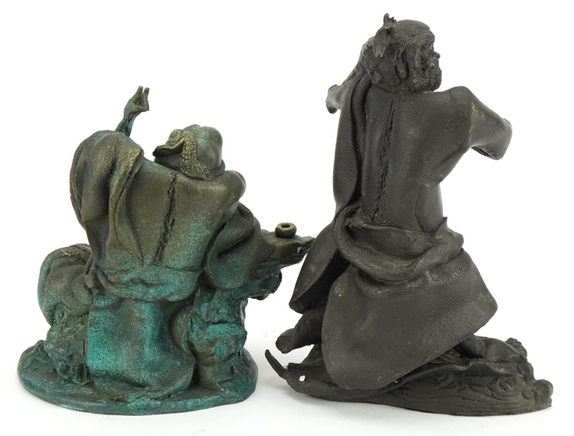 Two Chinese bronze figures including a verdigris example of a mythical man, the largest 24cm high - Image 2 of 3