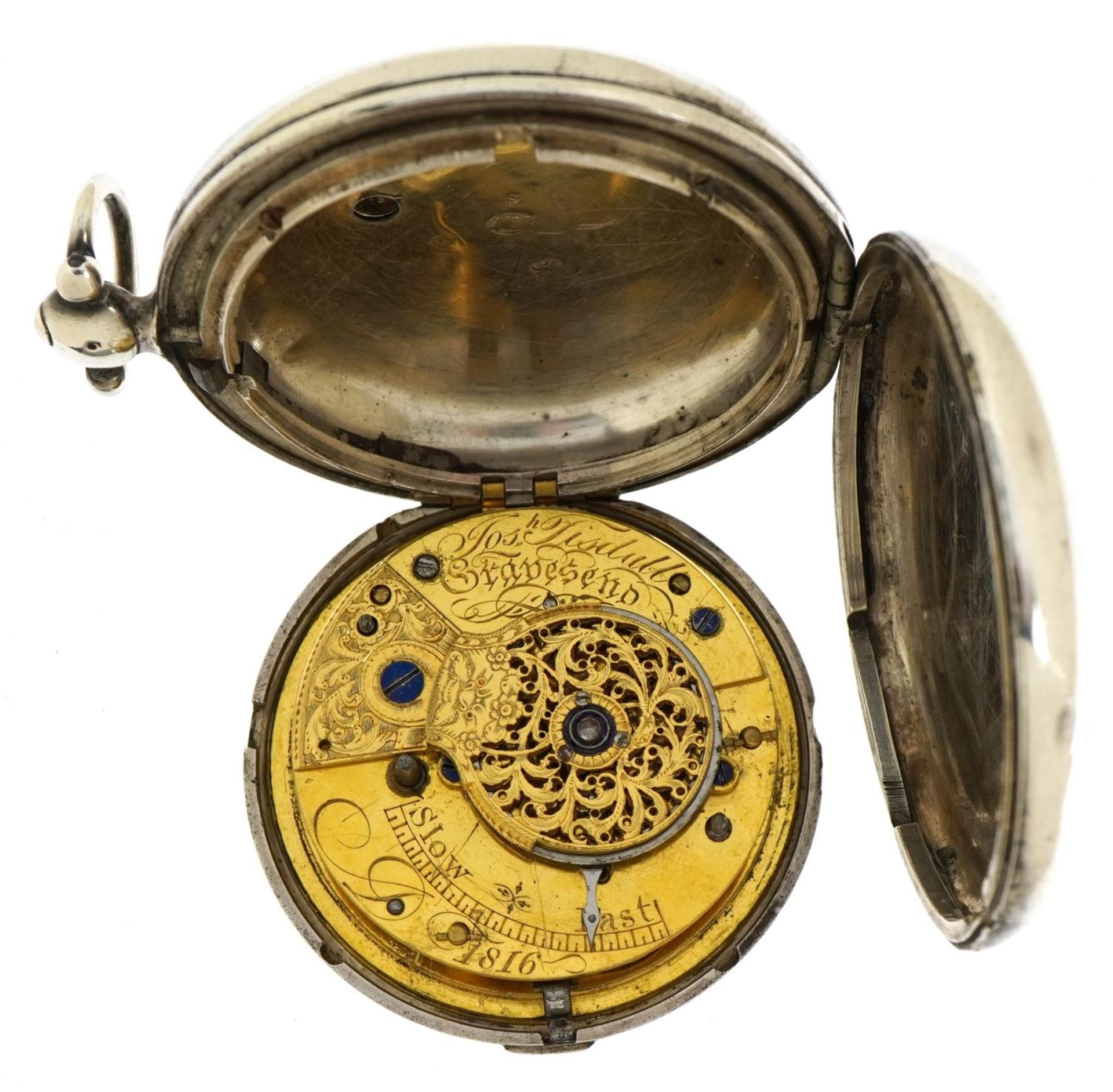 George III gentlemen's silver full hunter pocket watch, 56mm in diameter, 151.3g - Bild 3 aus 4