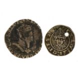 Two antique German hammered silver coins including one dated 1549, 4.9g