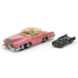 Two vintage diecast vehicles comprising Dinky Toys Lady Penelope's Fab 1 and Husky Batmobile