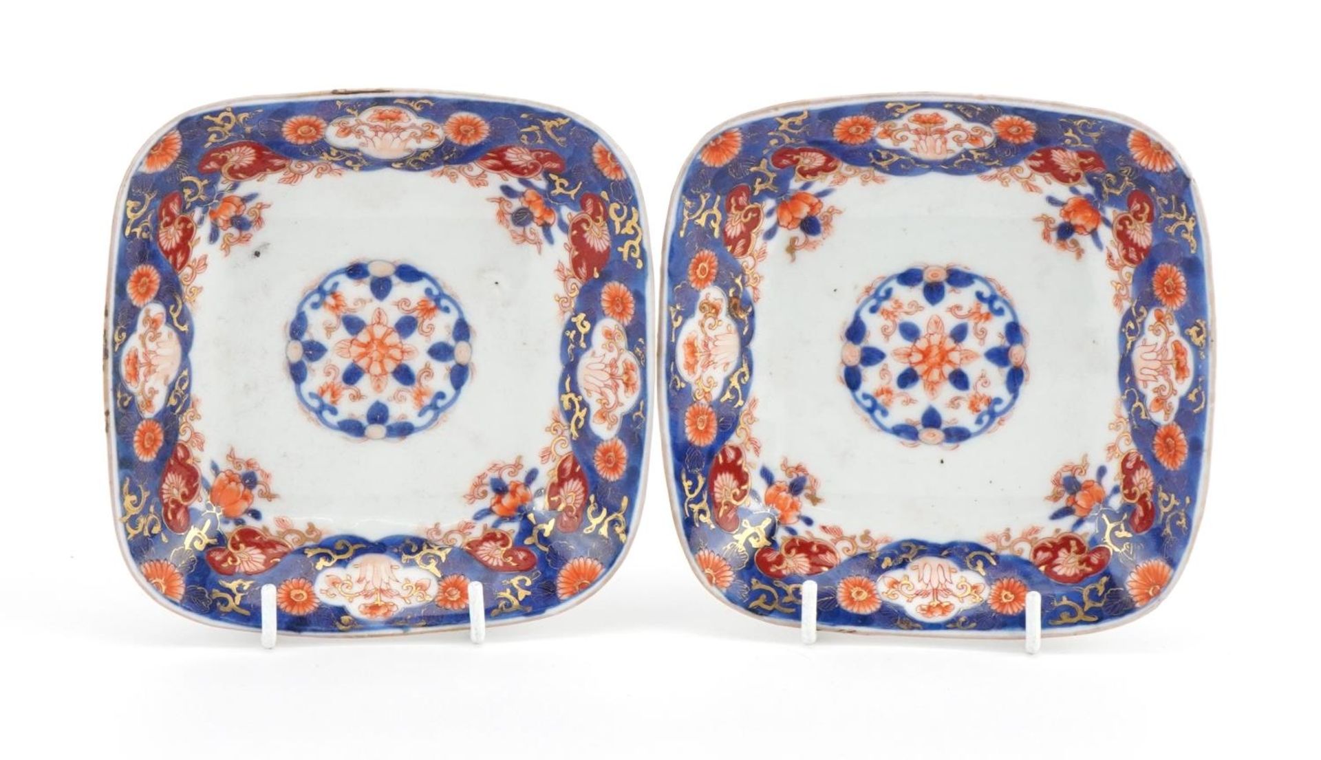 Pair of Japanese Koranasha porcelain dishes hand painted with flowers, each 12.5cm x 12.5cm