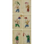 Children playing, set of six Chinese pith paper paintings, mounted, framed and glazed as two, each