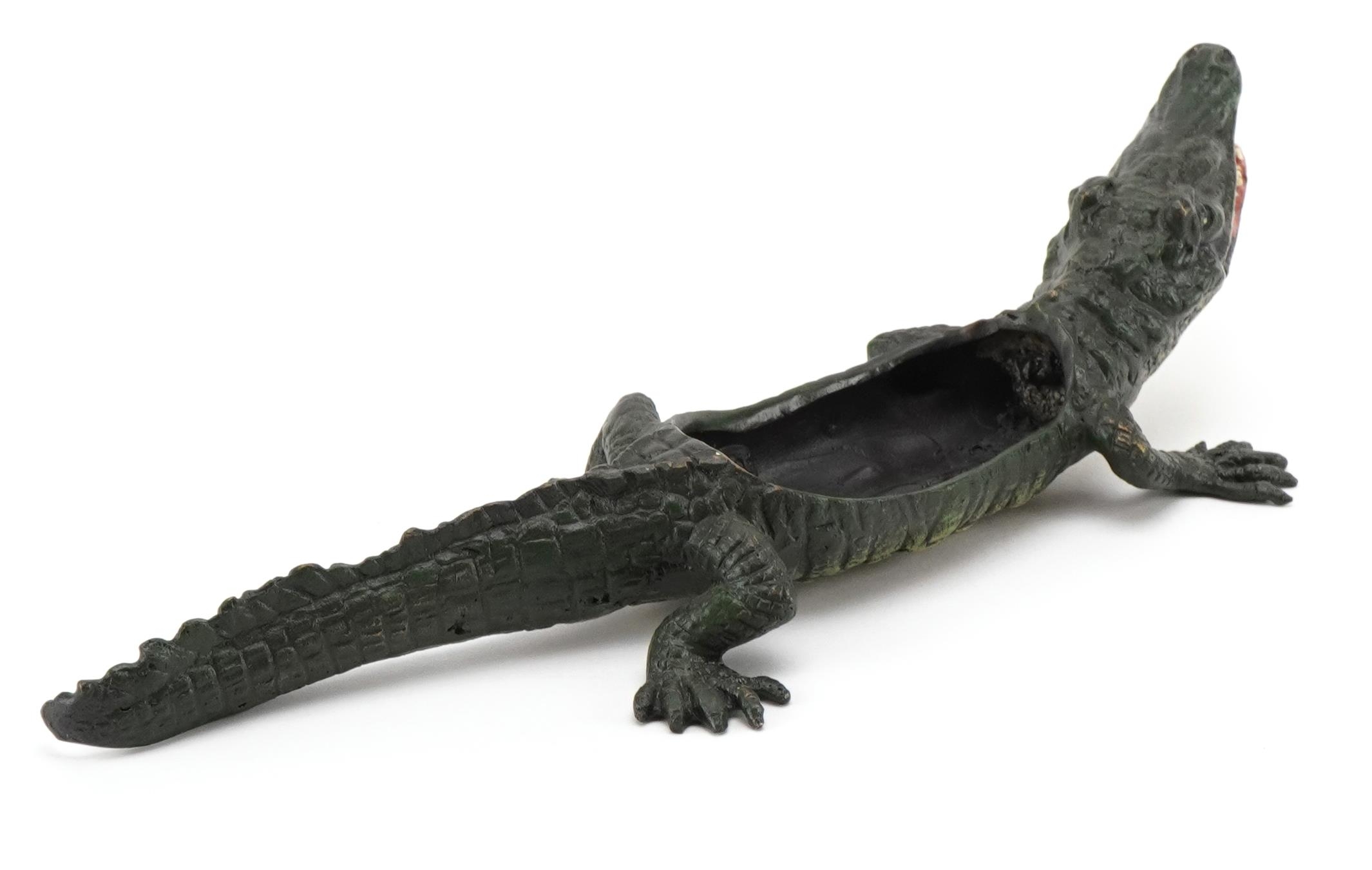 Cold painted bronze crocodile in the manner of Franz Xaver Bergmann, 22cm in length - Image 2 of 3