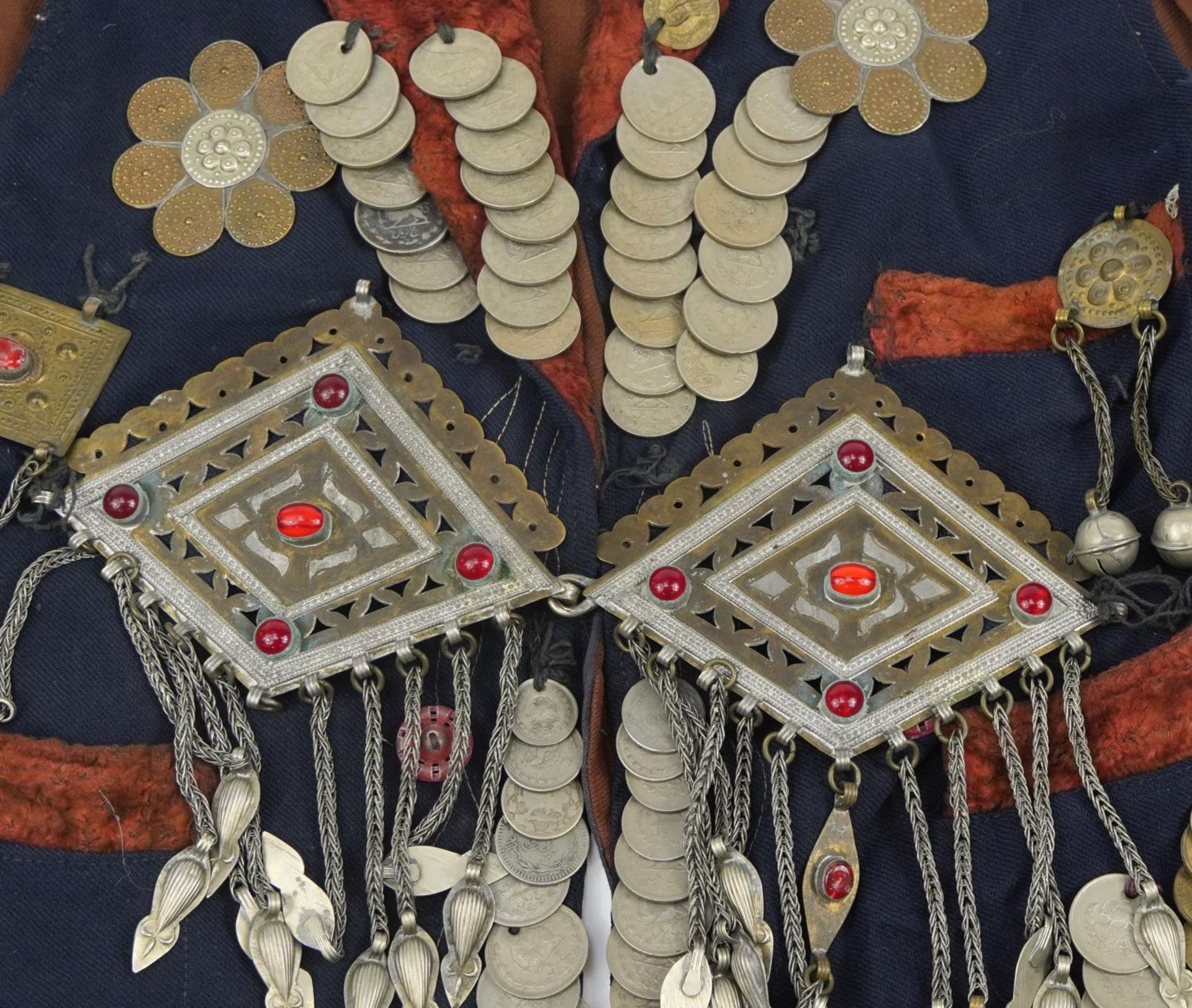 Persian coin set waistcoat with white metal talismans and coins, 59cm high - Image 2 of 3