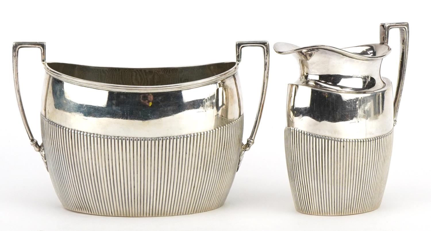 James Dixon & Sons Ltd, Victorian matched silver sugar bowl and milk jug, Sheffield 1895 and 1896,