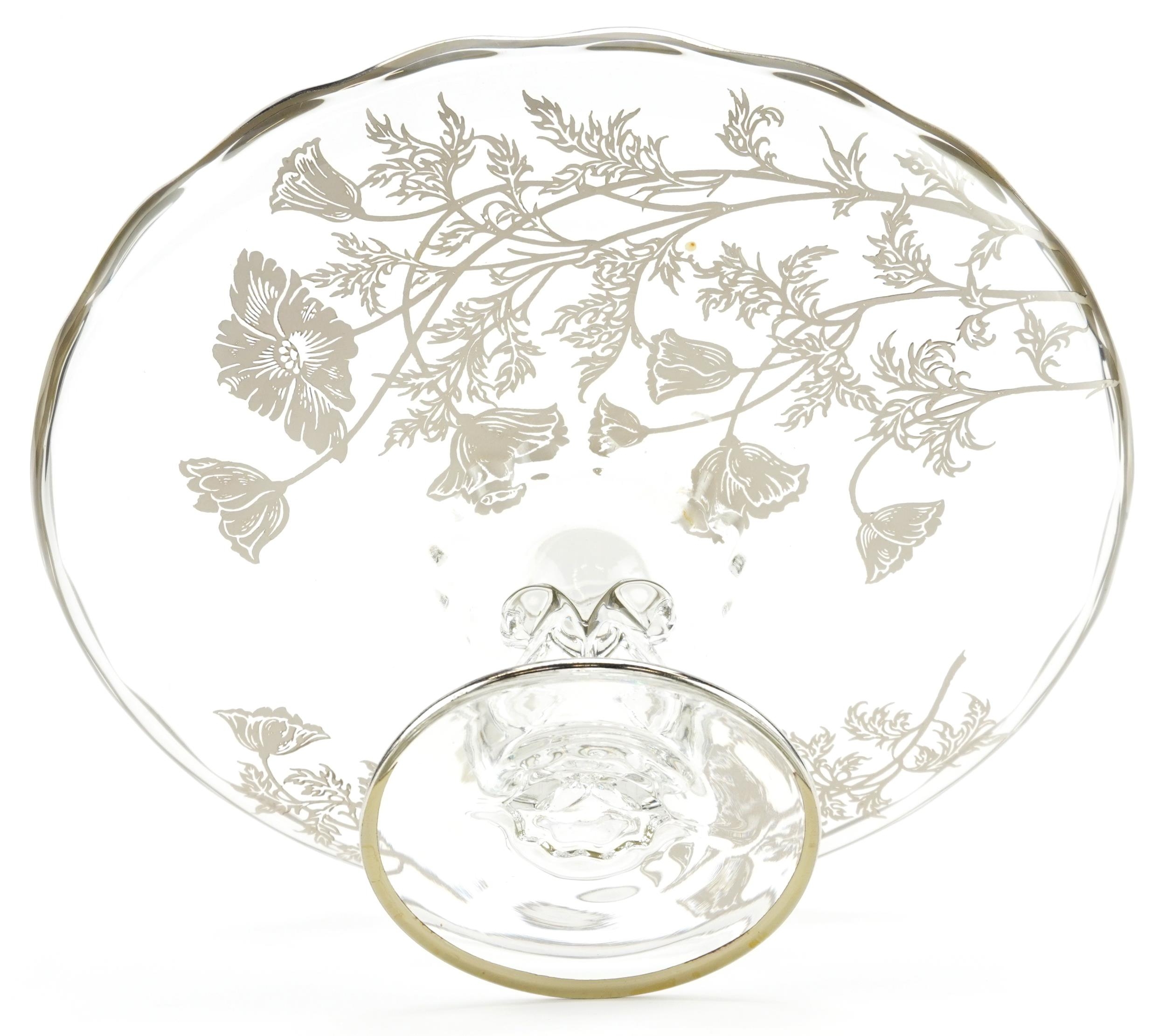 Continental silver overlaid pedestal glass tazza, 13.5cm high x 29.5cm in diameter - Image 3 of 3