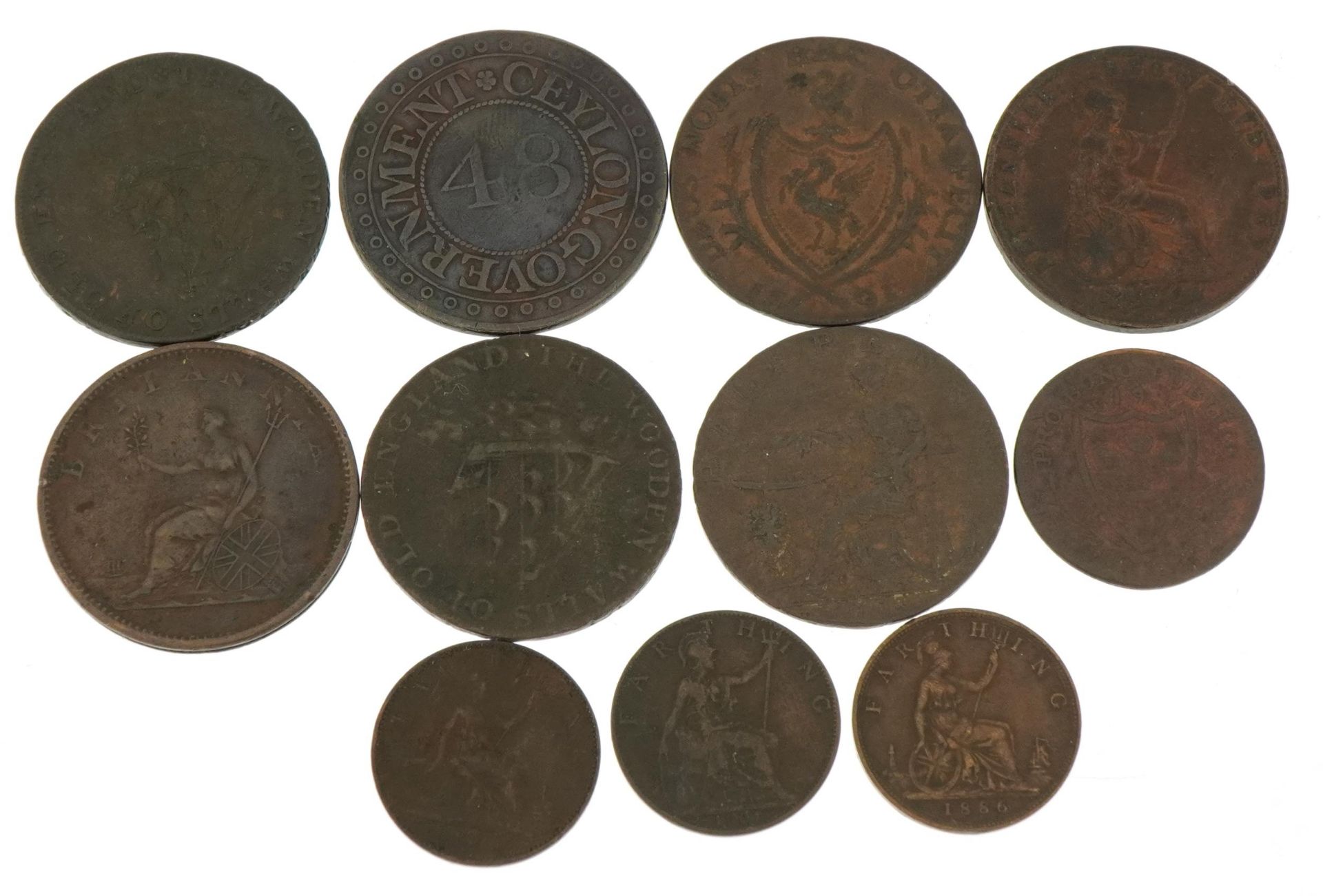 Antique coinage and tokens including Liverpool halfpenny and Earl Howe and The First of June 1984 - Image 2 of 2