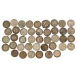 British pre decimal pre 1947 threepences and a sixpence, 55.0g