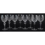 Set of eight Waterford Crystal Powerscourt wine glasses, each 19cm high