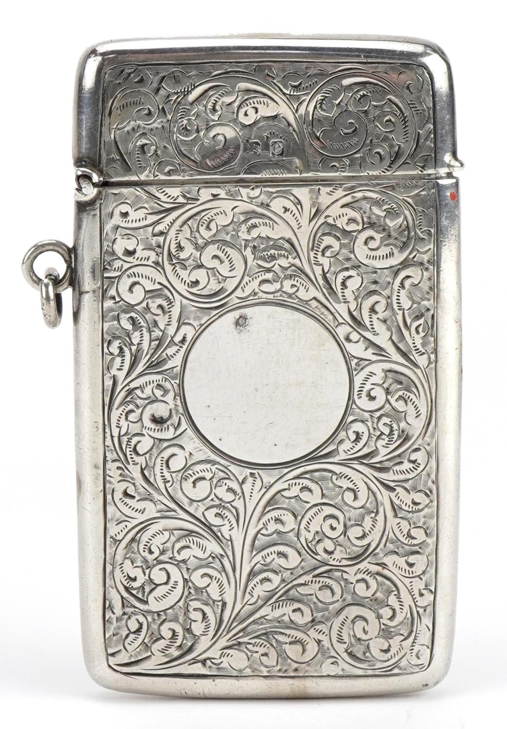 Edwardian silver card case with engraved decoration, indistinct maker's mark, Birmingham 1904, 8.5cm