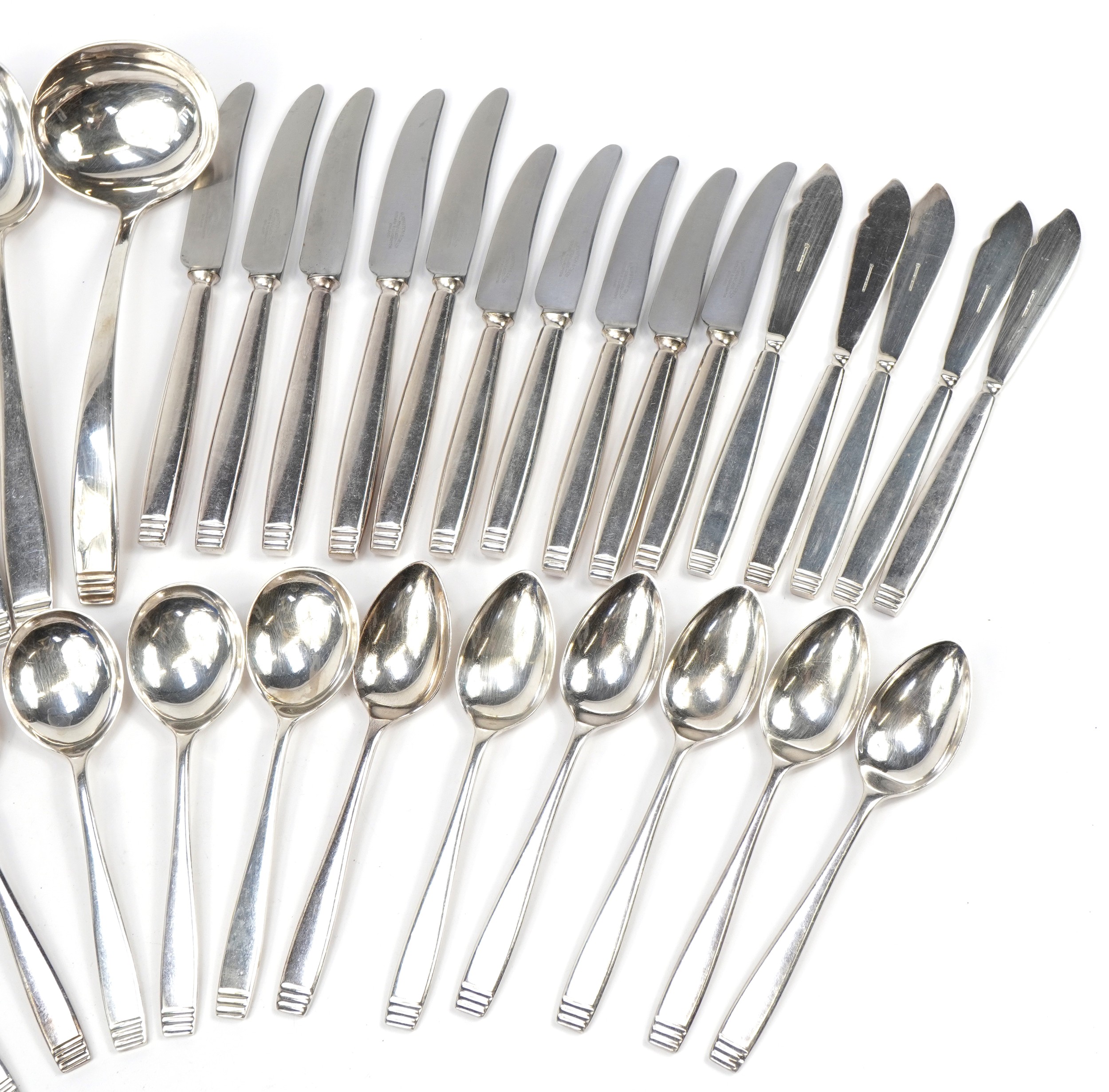 Suite of Elkington & Co silver plated cutlery including salad servers, the largest each 28cm in - Image 4 of 6