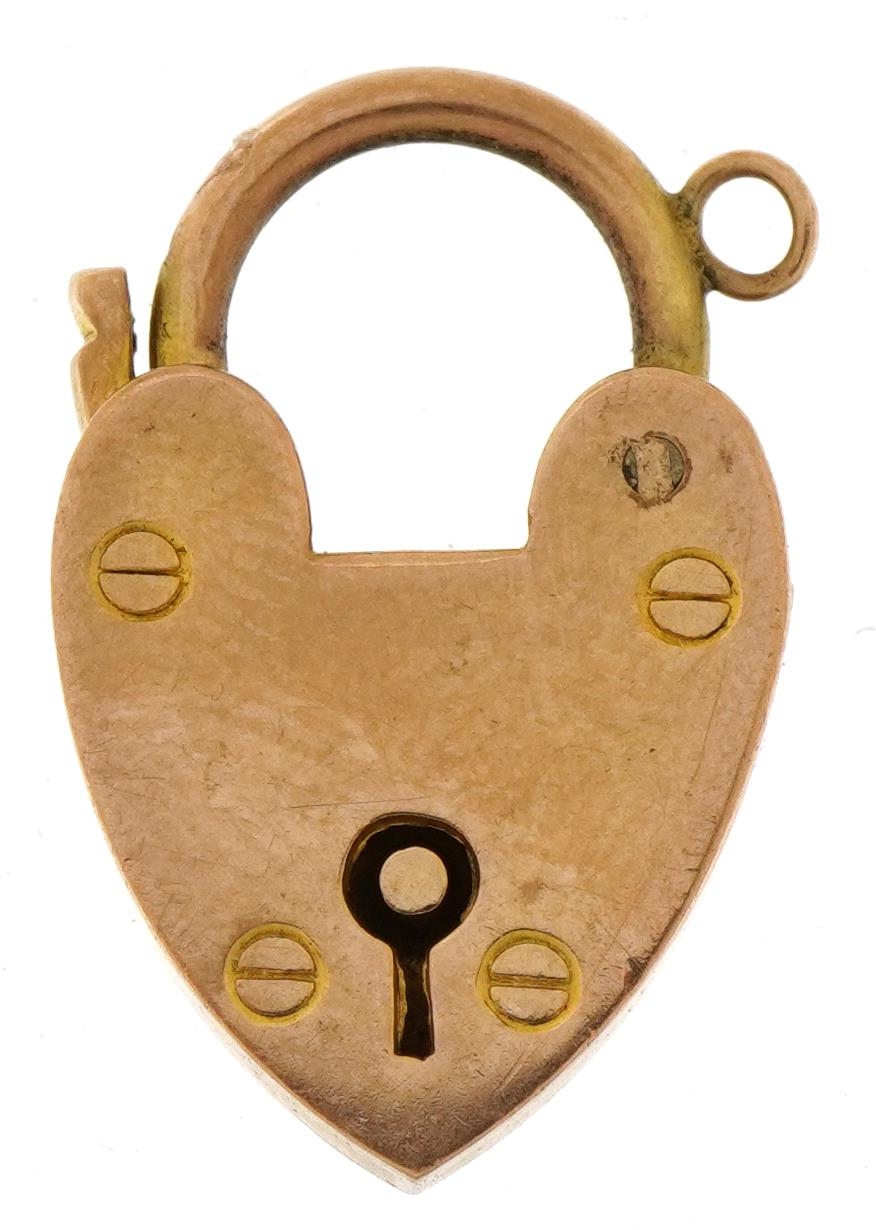 9ct gold love heart padlock, 2.2cm high, 2.6g