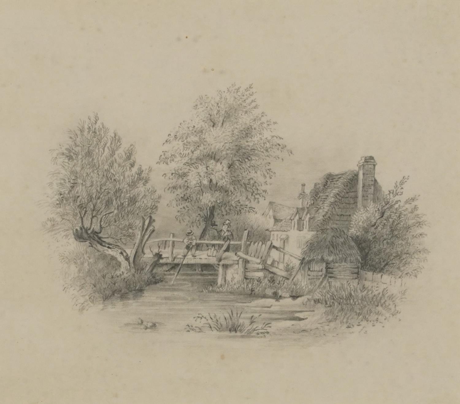 Mountainous loch scene, village street scene and figures fishing, three 19th century and later - Image 2 of 14