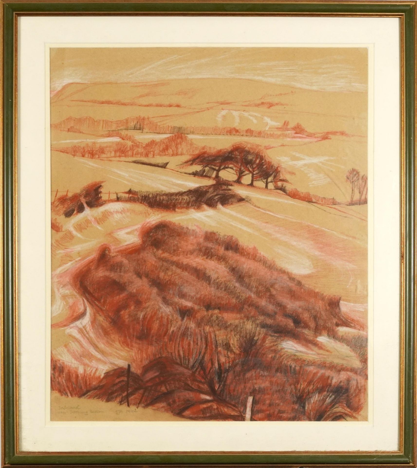 Downland, near Ditchling Beacon, coloured chalk, monogrammed BJA and dated 1994, inscribed verso - Image 2 of 5