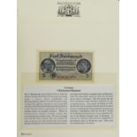 Collection of world bank notes arranged in an album