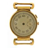 Vintage gentlemen's gold plated stopwatch, impressed military interest crow's foot mark to the