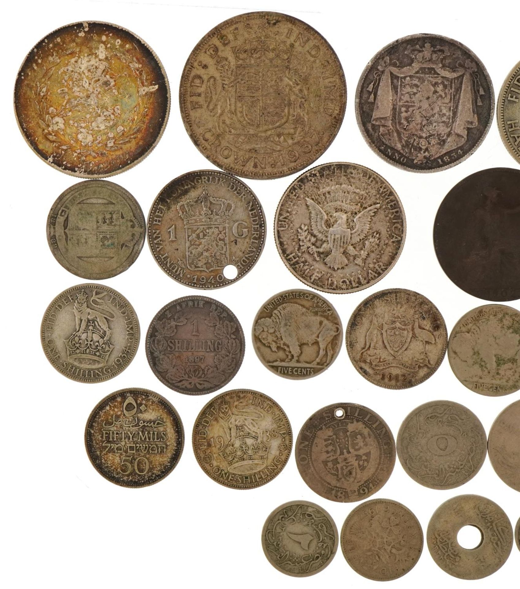 Antique and later British and world coinage including Victorian 1887 shilling, 1937 crown and 1834 - Image 5 of 6