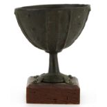 Antique lacquered bronze Etruscan chalice, collection mark to the base, inscribed C58, raised on a