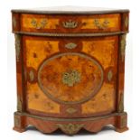 European inlaid corner cupboard with frieze drawer and gilt metal mounts, 94cm H x 88cm W x 63cm D