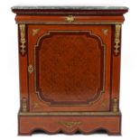 European inlaid side cabinet with green marble top and ornate gilt metal mounts, 108cm H x 92cm W