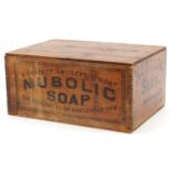 Nubolic Soap, Victorian pine advertising crate, 22.5cm H x 48cm W x 33cm D For further information