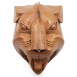 Carved wood wall mask in the form of a tiger's head, 29cm high For further information on this lot