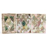 Three Victorian mother of pearl and abalone calling card cases, each approximately 10.5cm high For