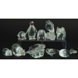 Ten Swarovski Crystal animals including beaver, seal with pup, penguin, whale and eagle head, the