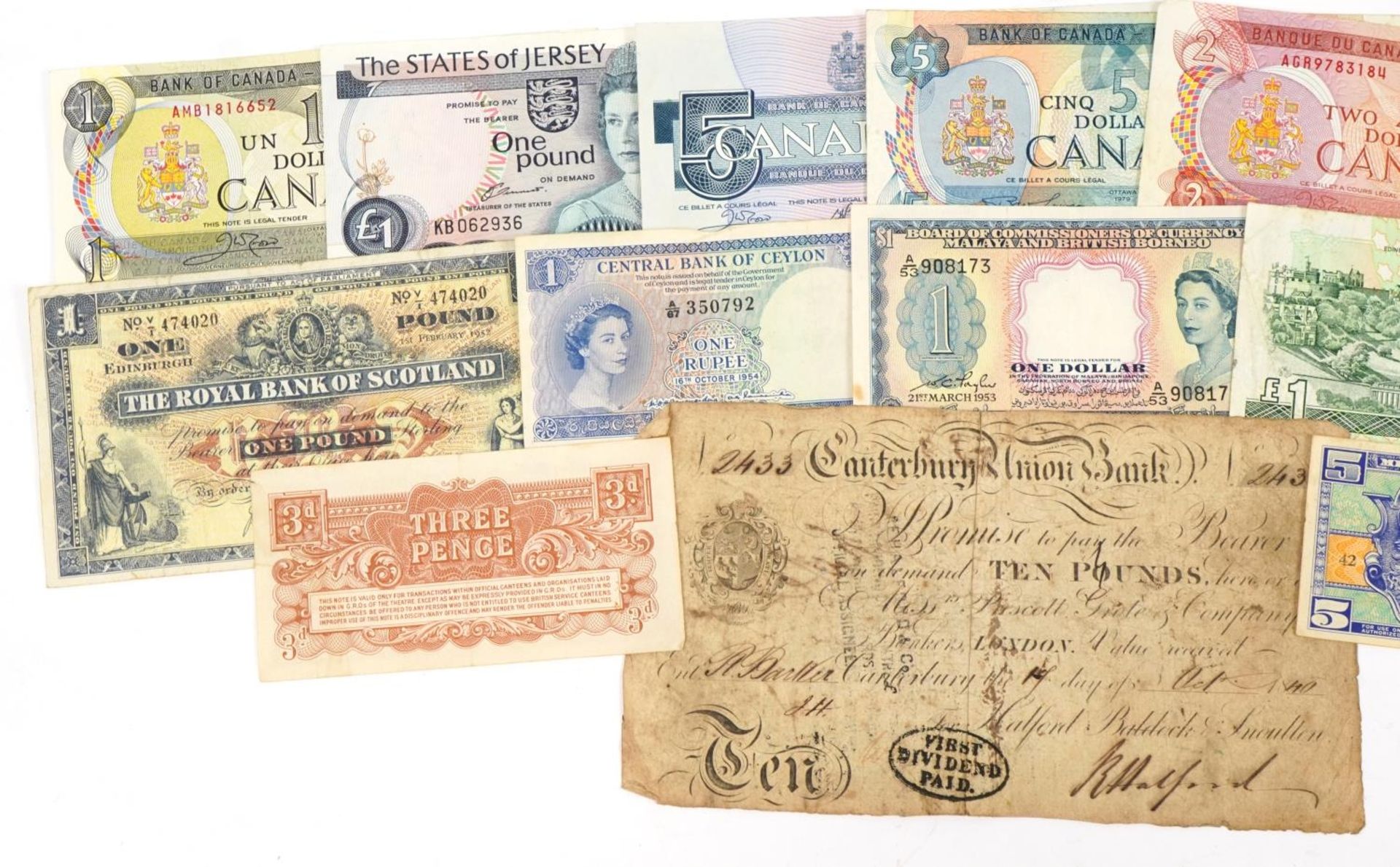Mid 19th century and later English and Scottish banknotes including Canterbury Union Bank ten pounds - Image 2 of 3