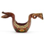 Norwegian treen Kasa ale cup in the form of a dragon, hand painted with flowers, 23cm in length