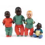 Four vintage dolls with articulated limbs including two black Armand Marseille examples, the largest