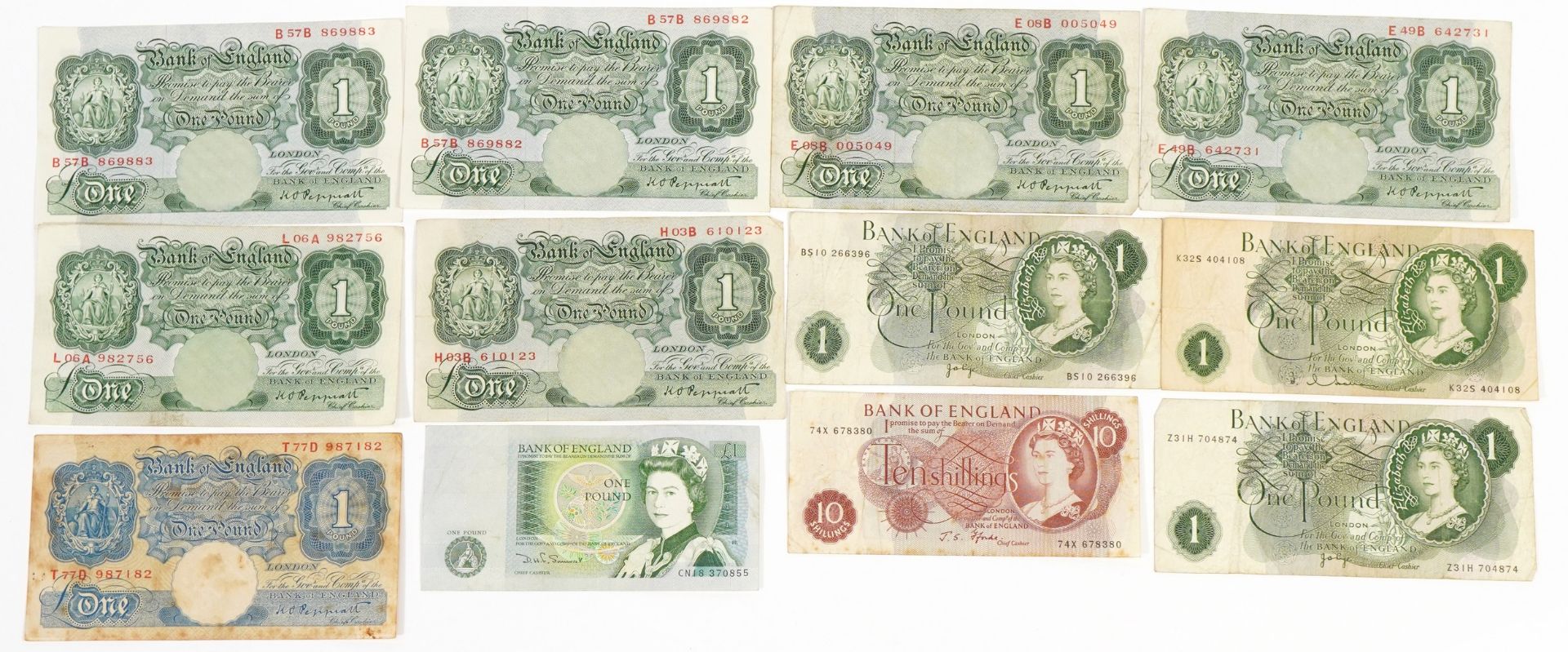 Bank of England banknotes comprising ten shillings and one pound, including emergency issue one - Image 2 of 3
