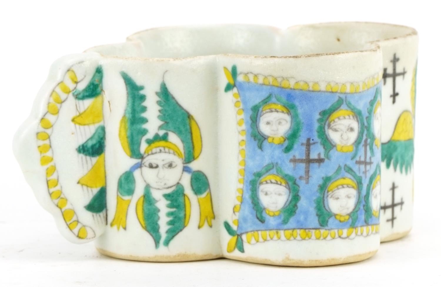 Armenian Ottoman Kutahya water cup hand painted with religious faces, 15cm in length For further - Image 2 of 3