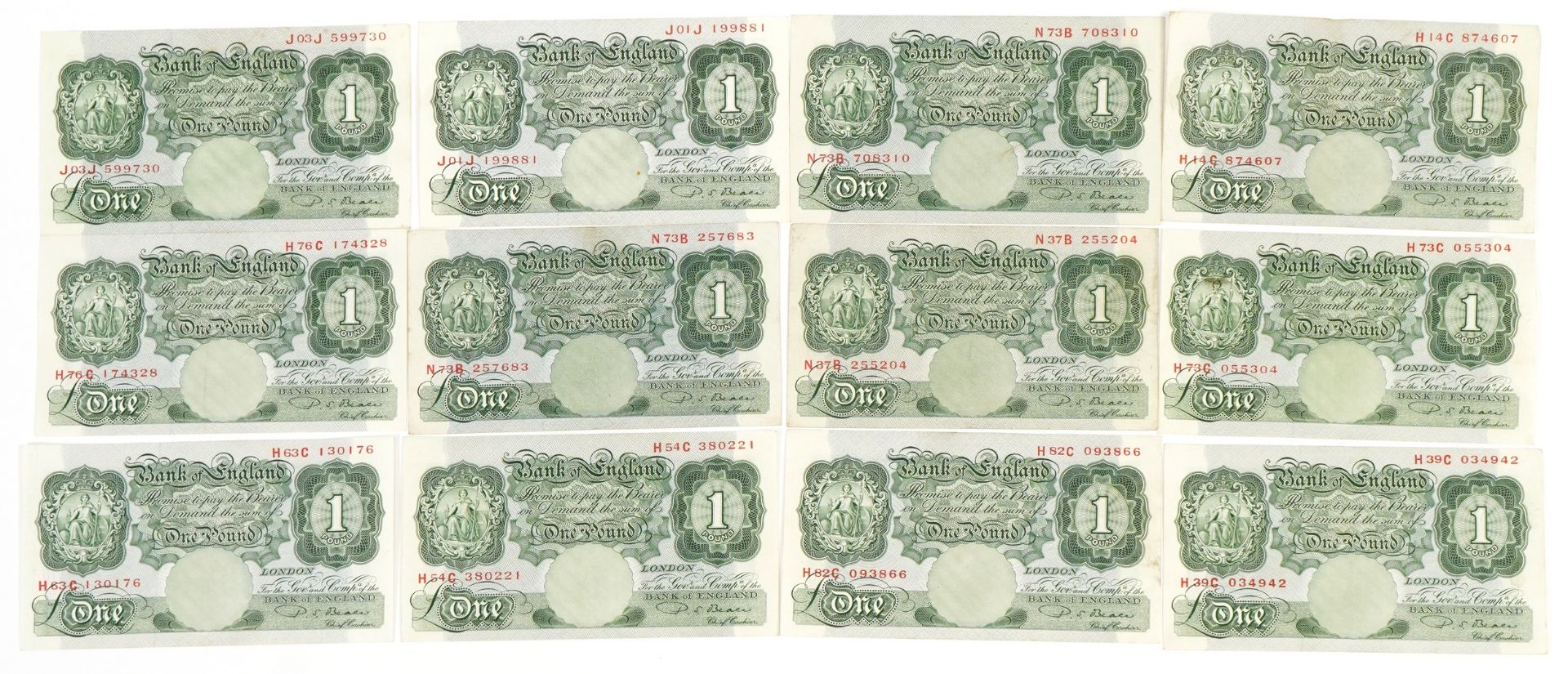 Twelve Bank of England one pound notes with Chief Cashier P S Beale, various serial numbers For - Image 2 of 3