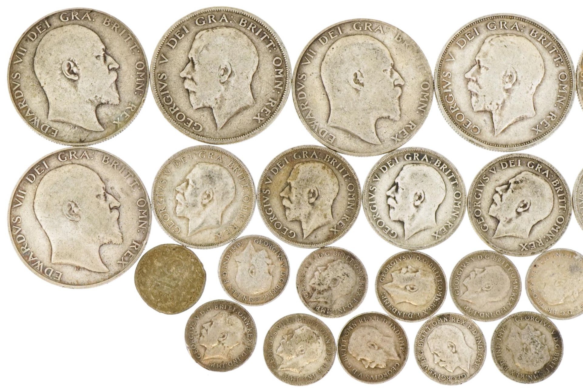 British pre decimal pre 1947 coinage including half crowns and shillings, 148.0g For further - Image 2 of 3