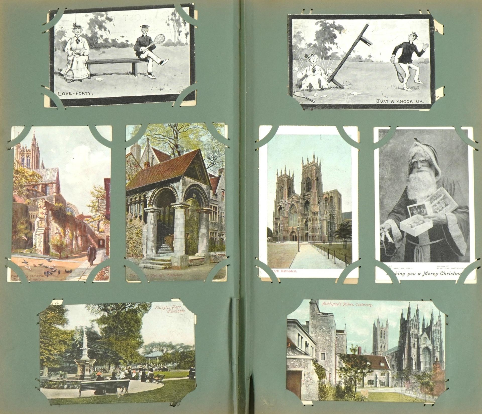 Edwardian and later topographical, social history and comical postcards arranged in an album - Image 11 of 15