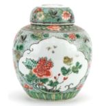 Chinese porcelain ginger jar and cover hand painted in the famille verte palette with butterflies
