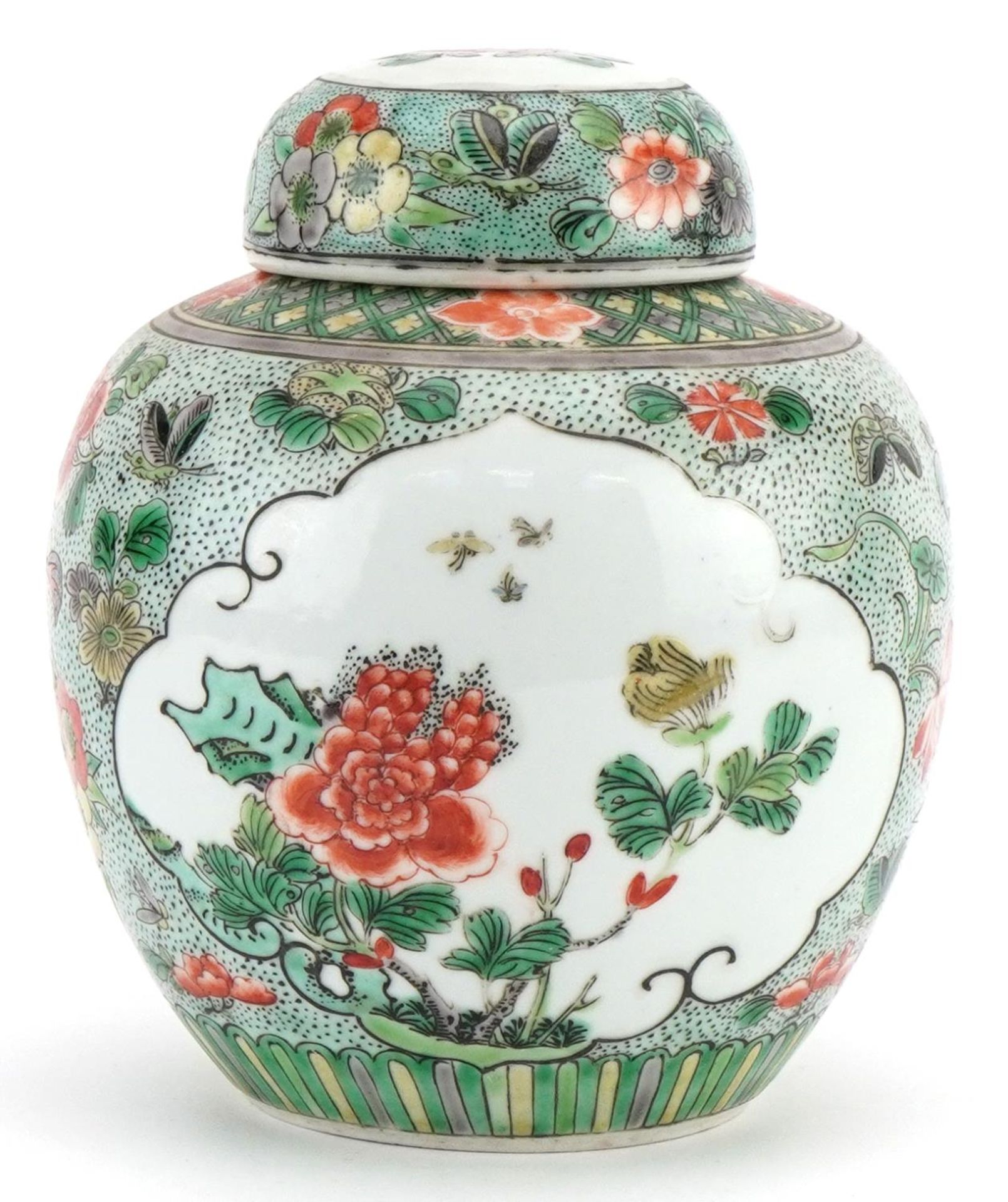 Chinese porcelain ginger jar and cover hand painted in the famille verte palette with butterflies