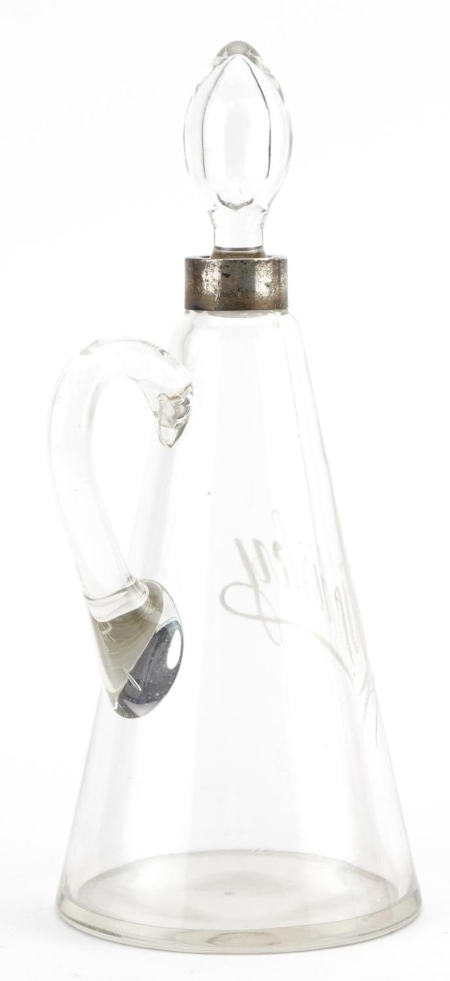 Edwardian enamelled glass whisky tot with silver collar, J & W maker's mark, 19.5cm high For further - Bild 2 aus 3